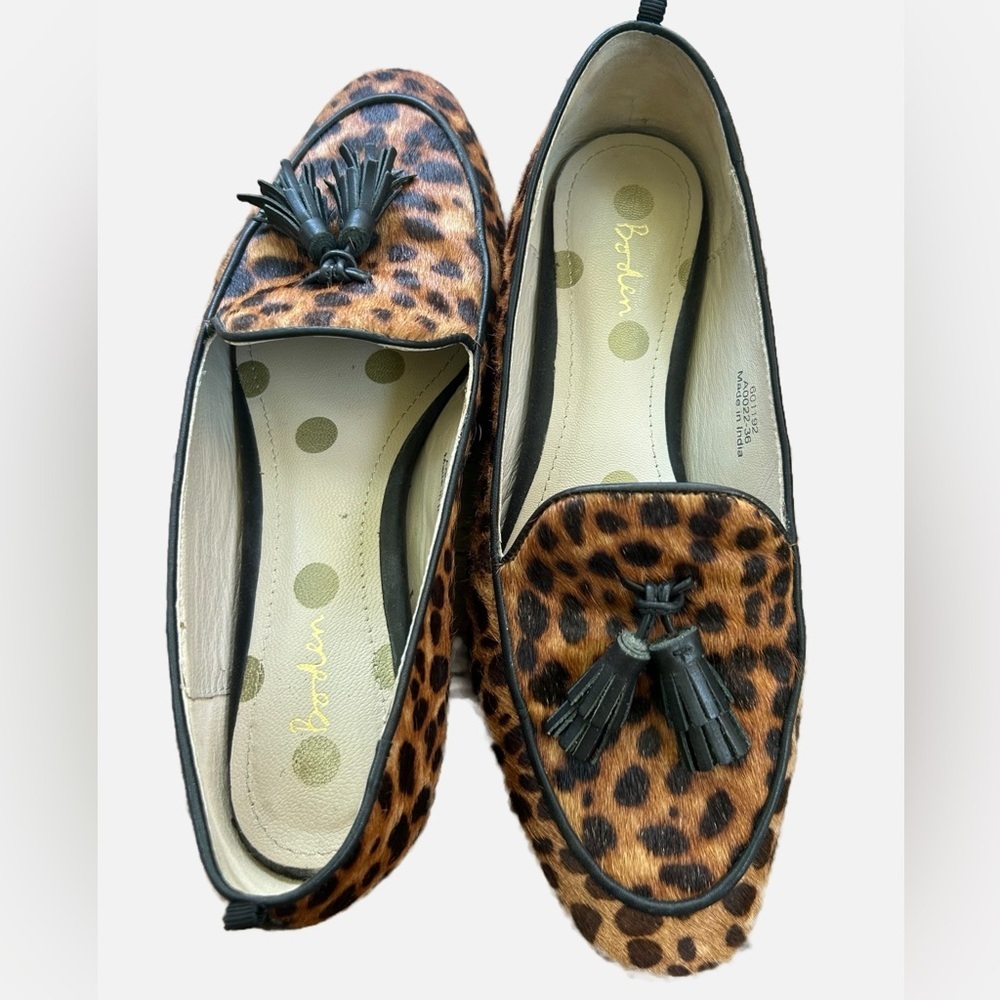 Boden Calf Hair Leopard Tassel Loafer Size 5.5 Animal Print Ines Flats